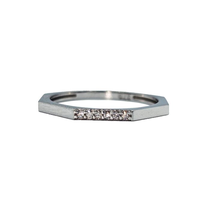 9Kt White Gold Gents Cubic Zirconia Hexagonal Ring