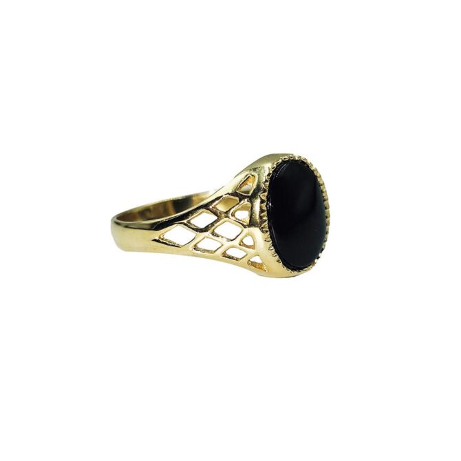 9Kt Yellow Gold Gents Filigree Onyx Ring 10mm x 8mm