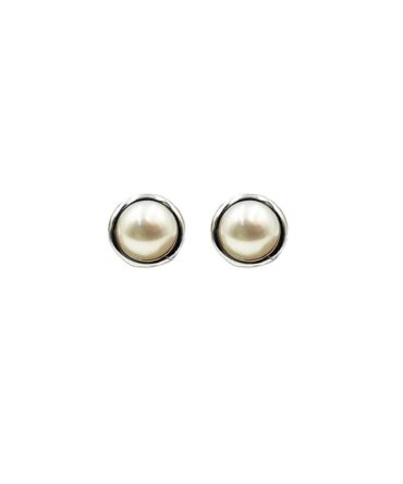 9Kt White Gold Pearl Stud With Rim 7.5mm