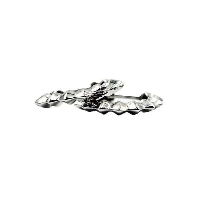 9Kt White Gold Fan Design Huggie Earring 17mm x 2.5mm