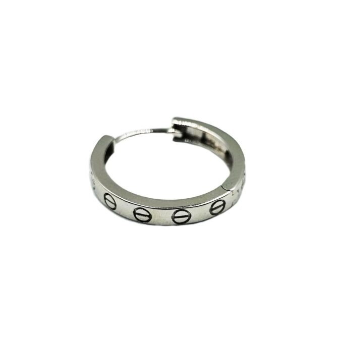 9Kt White Gold Huggie Earring (Embossed) 18mm x 2.5mm