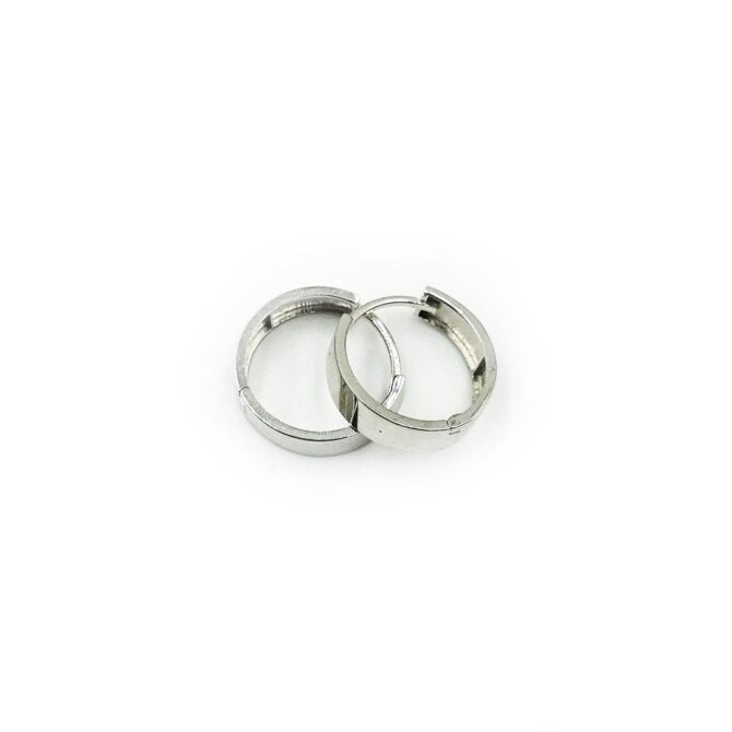 9Kt White Gold Plain Flat Huggie Earring 14mm x 3.7mm