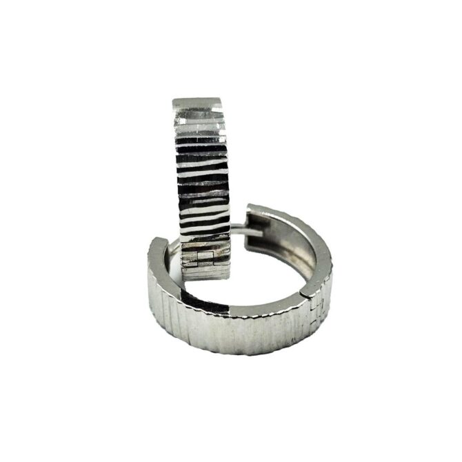 9Kt White Gold Ribbed Huggie Earring 14mm x 3.7mm