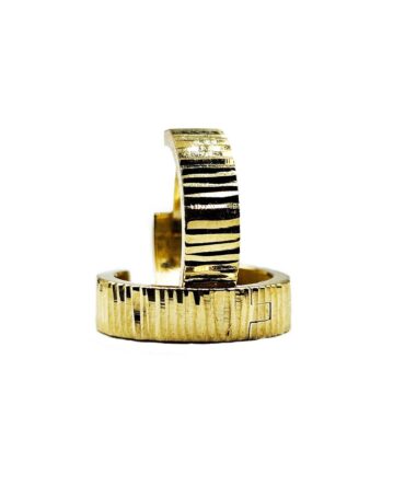 9Kt Yellow Gold Ribbed Huggie Earring 14mm x 3.7mm