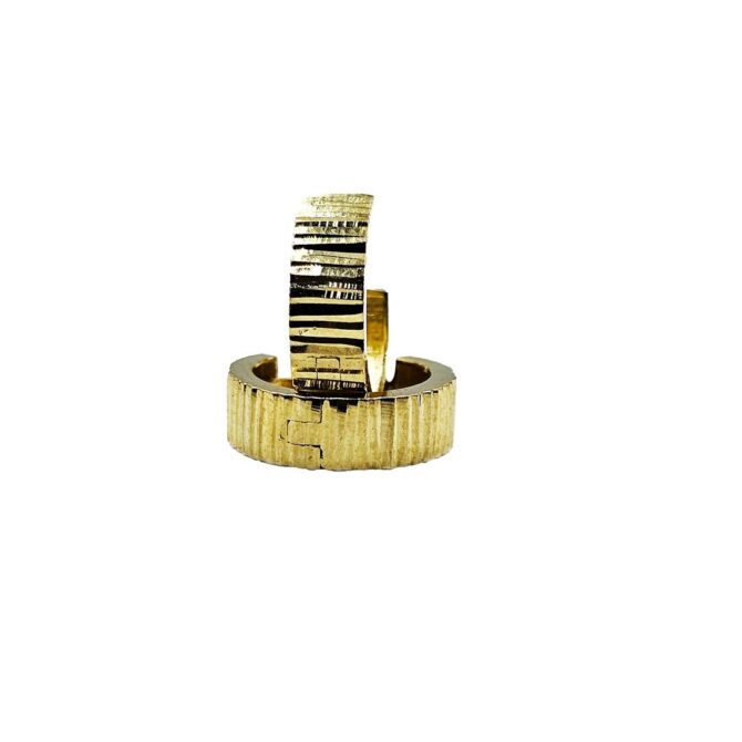 9Kt Yellow Gold Ribbed Huggie Earring 12mm