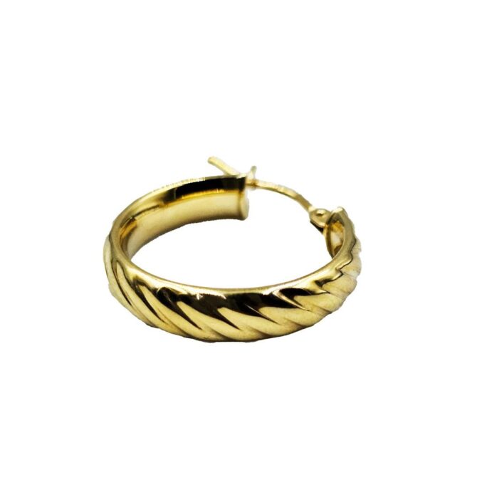 9Kt Yellow Gold Patterned Hoop Earrings 15mm x 4mm