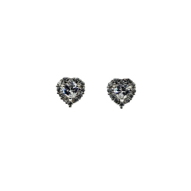 9Kt White Gold Cubic Zirconia Heart Stud Earrings