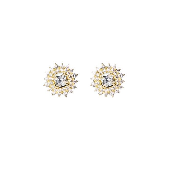 9Kt Yellow Gold Cubic Zirconia Round Cluster Studs