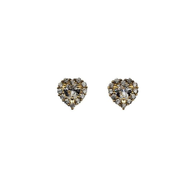 9Kt Yellow Gold Cubic Zirconia Heart Stud Earrings