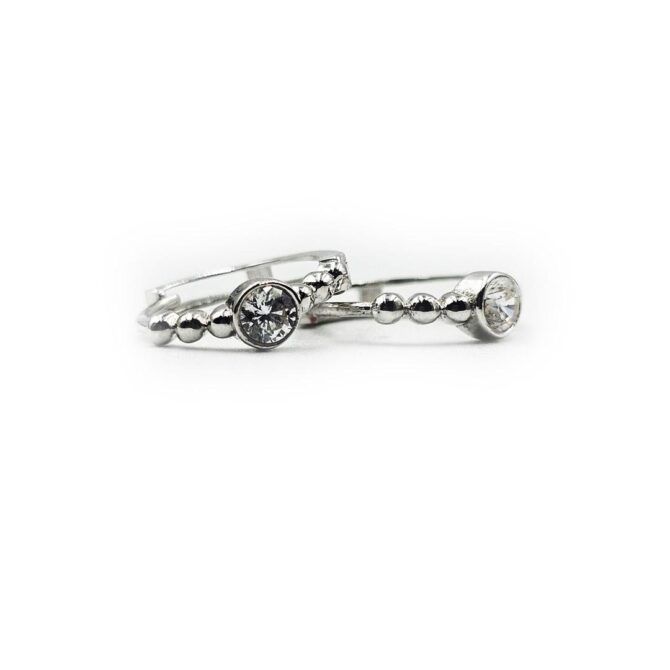 9Kt White Gold Tube Cubic Zirconia on Ball Huggie Earring