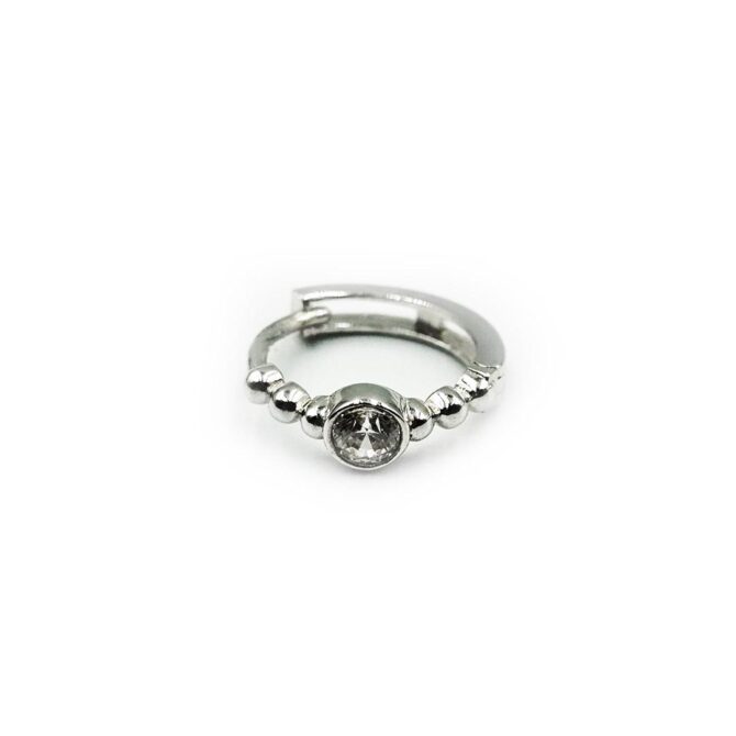 9Kt White Gold Tube Cubic Zirconia on Ball Huggie Earring