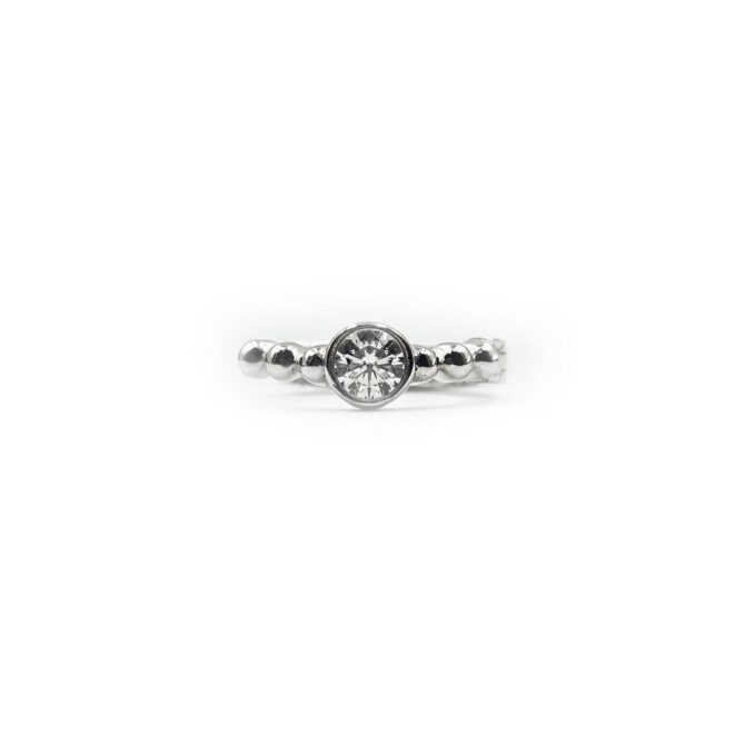 9Kt White Gold Tube Cubic Zirconia on Ball Huggie Earring