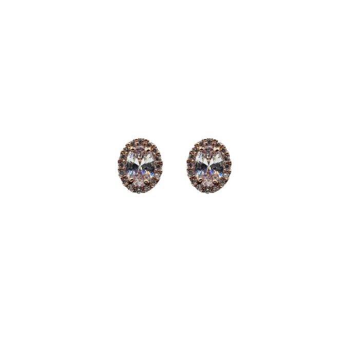 9Kt Rose Gold Cubic Zirconia Oval Cluster Studs