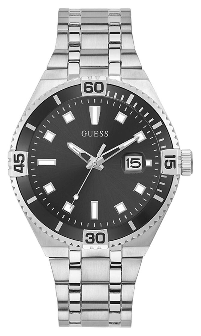 Men's Guess Primier Stainless Steel Black Dial with Date Watch