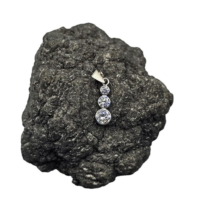 9Kt White Gold 3 Stone Cubic Zirconia Tube Pendant