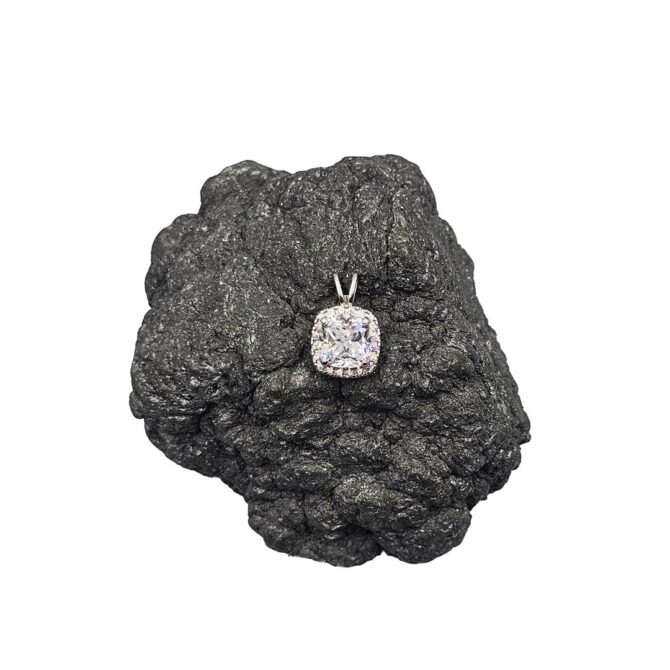 9Kt White Gold Cubic Zirconia Cushion Pendant