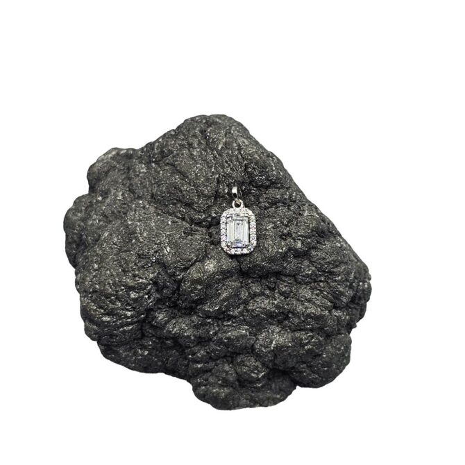 9Kt White Gold Emerald Cut Cubic Zirconia Pendant