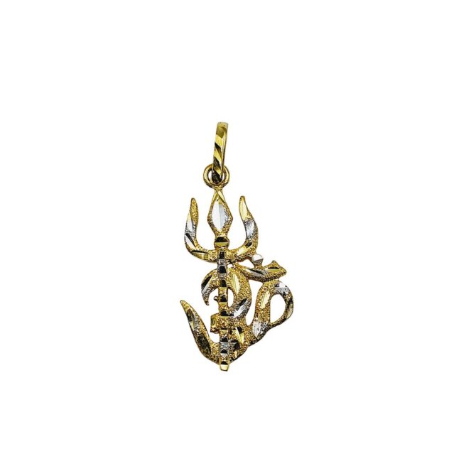 9Kt Yellow Gold Hindi Aum & Trishula Pendant