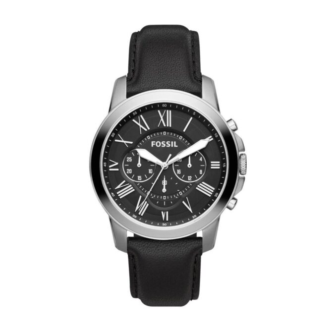 Fossil Men's Grant Silver Round Leather Watch
