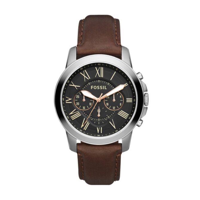 Fossil Men's Grant Silver Round Leather Watch