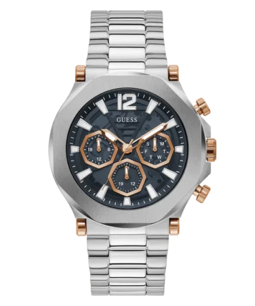 GUESS Mens Silver Tone Multi-function Watch