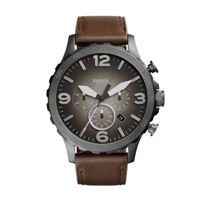 Fossil Men's Nate Smoke Round Leather Watch