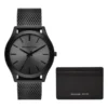 Michael Kors Men's Runway Three-Hand, Black Stainless Steel Watch and Wallet Gift Set