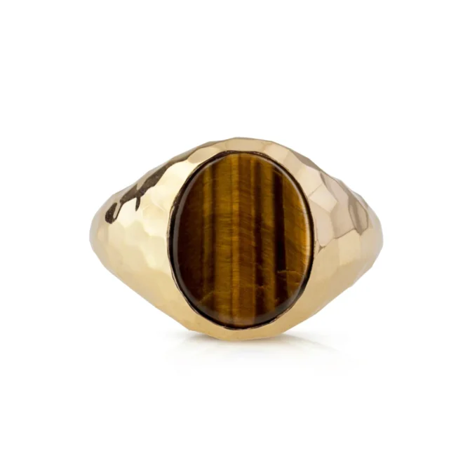 9Kt Yellow Gold Gents Oval Tigers Eye Ring 14mm x 10mm