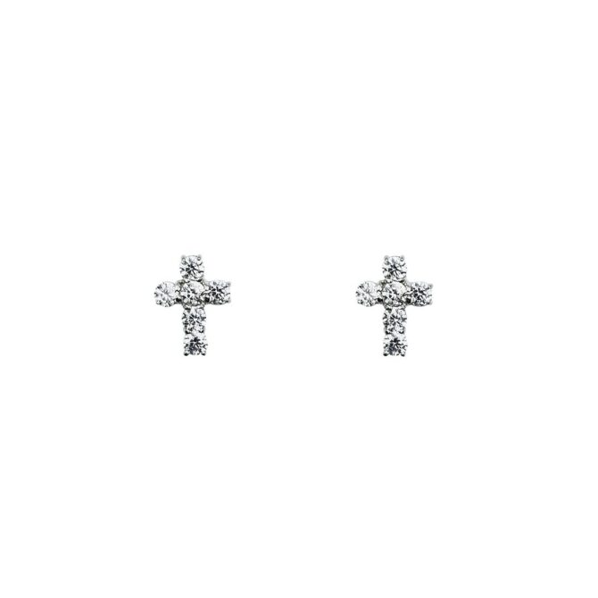 9Kt White Gold Cross Studs
